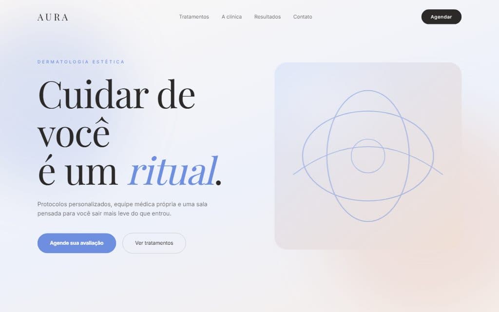 Demo Aura: hero claro de clínica de estética com chamada para agendar