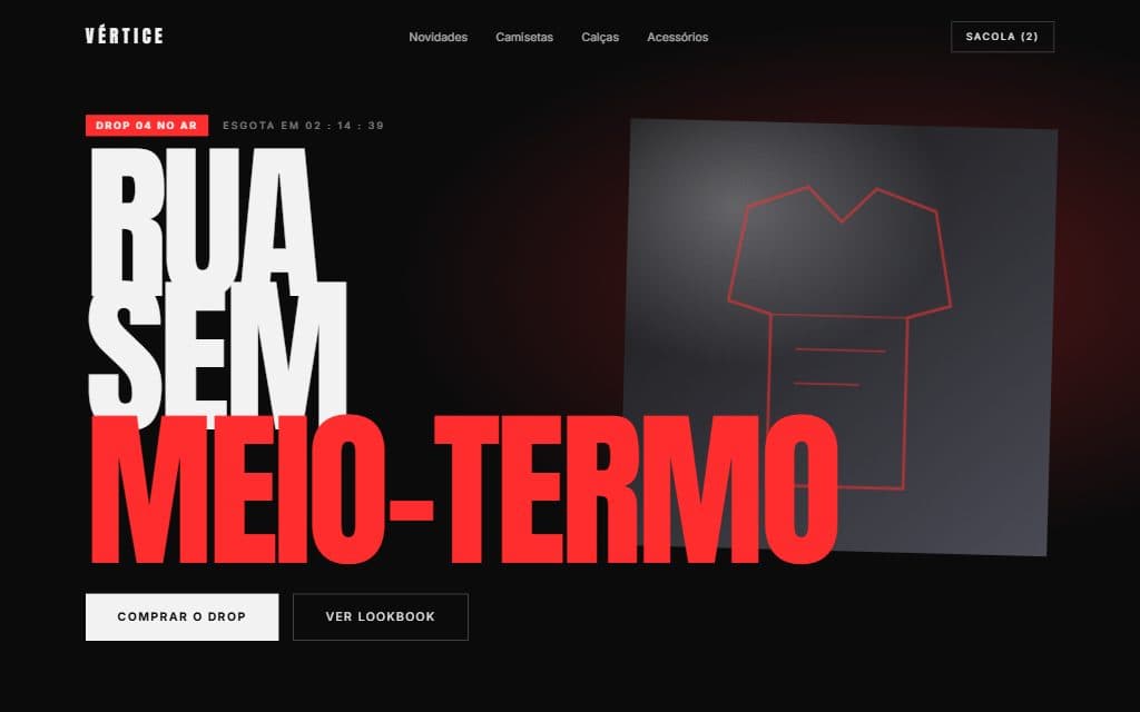 Demo Vértice: hero de marca de streetwear com produto em destaque